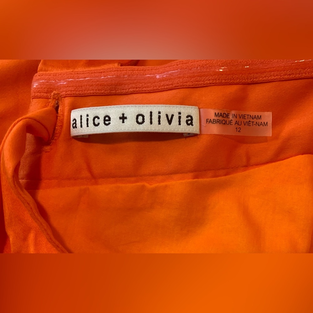 NWOT Alice + Olivia Saige Tie Back Mini Dress Size 12 Monarch Orange Cotton - Picture 6 of 16